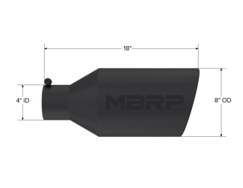 Exhaust Tip 8 Inch O.D. Rolled End 4 Inch Inlet 18 Inch Length Black Finish MBRP